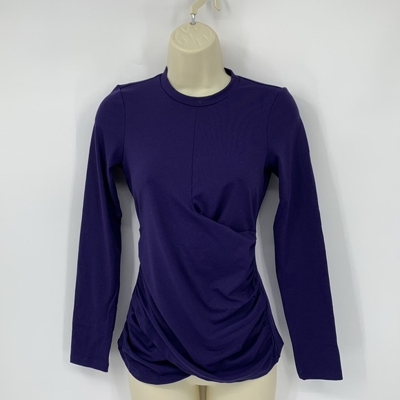 Susana Monaco Faux Wrap crew jersey top shirt blouse Thunder blue ruched new XS - Picture 1 of 4